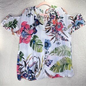 RACHEL Rachel Roy Green and Pink Cut‎ Out Blouse 0X